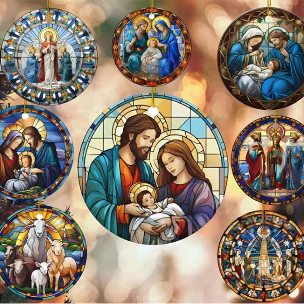 Discount Today: 4 Stained Glass Styles Holy Family Christmas Colorful Ornaments