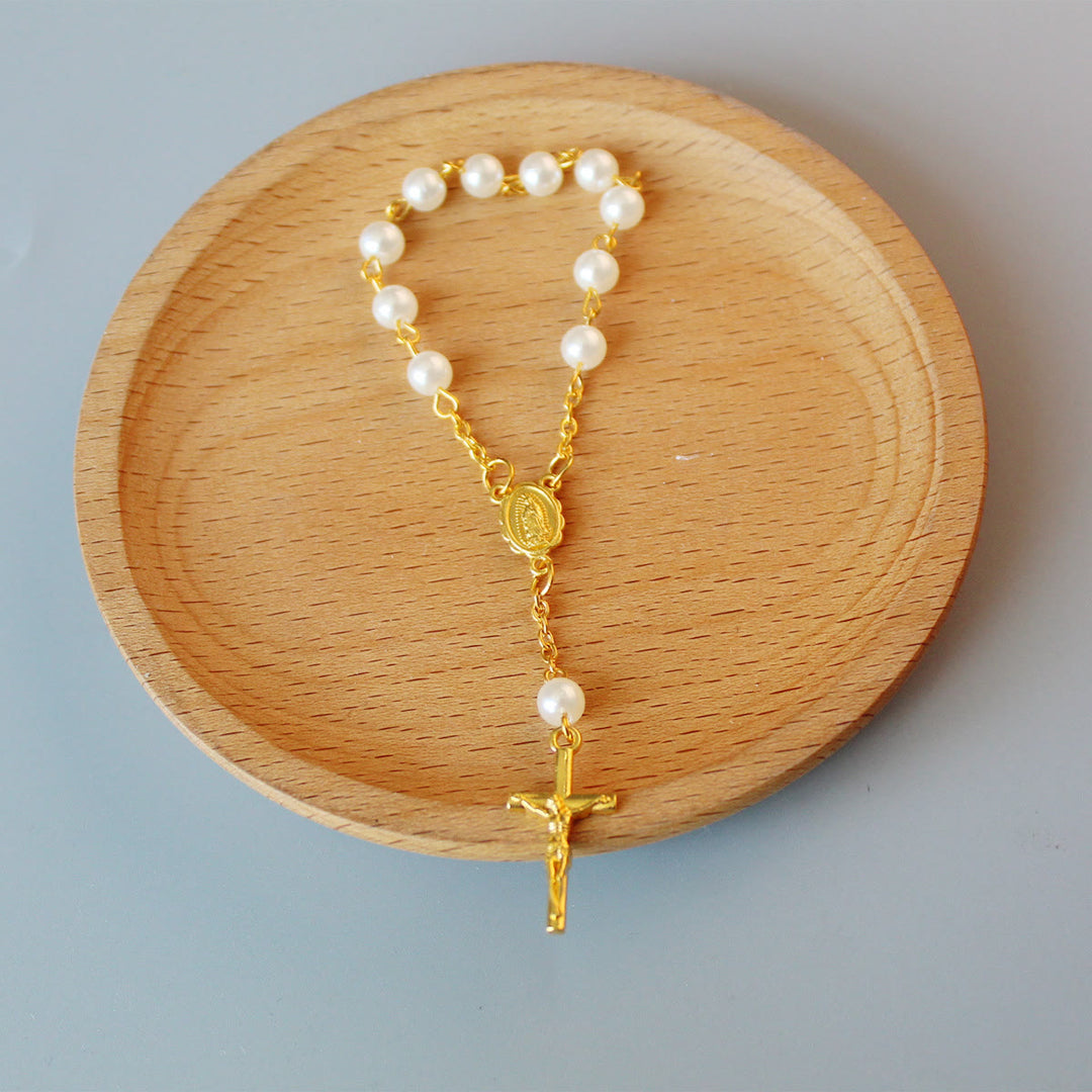 Pearl Beads Mini Rosary for Car/Baptism