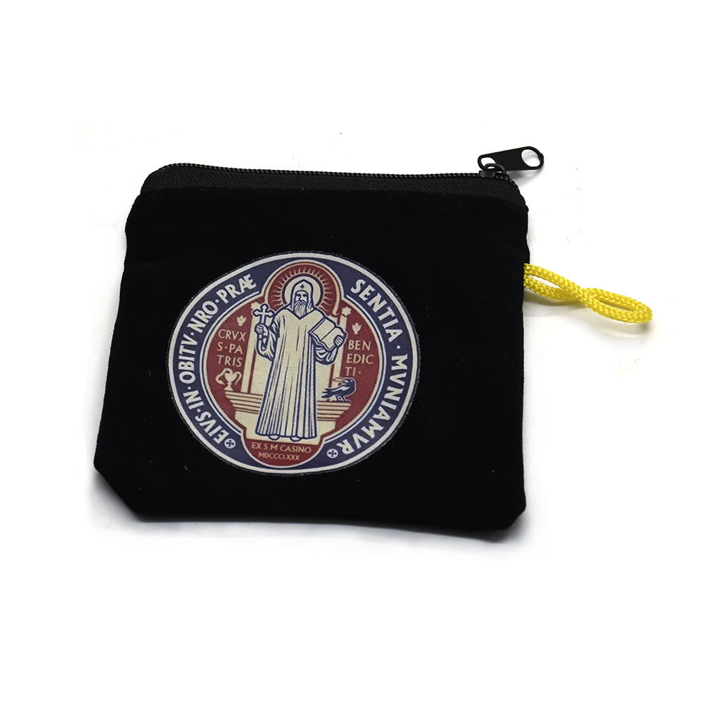 Christian Art Modern Style St. Benedict Practical Velvet Religion Jewelry Storage Bag