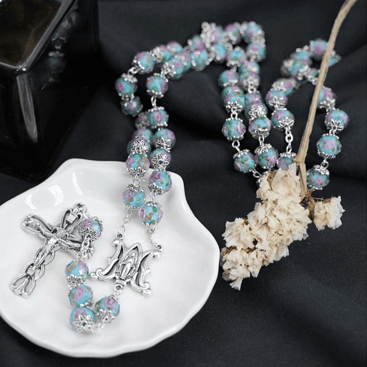 Glazed Crystal Rose Flower Beads Rosary