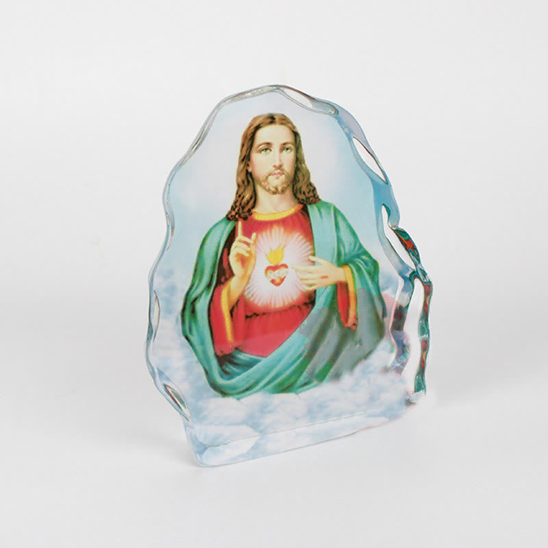 Christian Art Classic Style White Crystal Multicolor Jesus Sacred Heart Desktop Ornaments