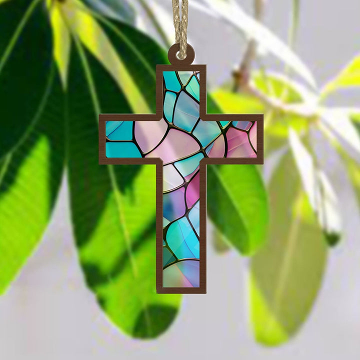 Christian Art Broken Glass Style Cross Suncatcher Christ Ornaments