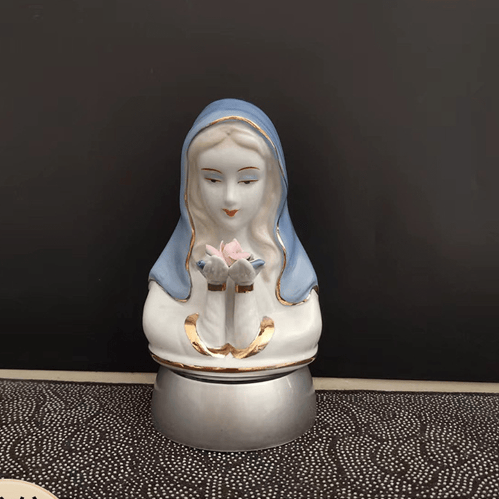 Christianartworkshop Classic Style White-blue Ceramic Virgin Mary Figurine Stereoscopic Desktop Ornaments