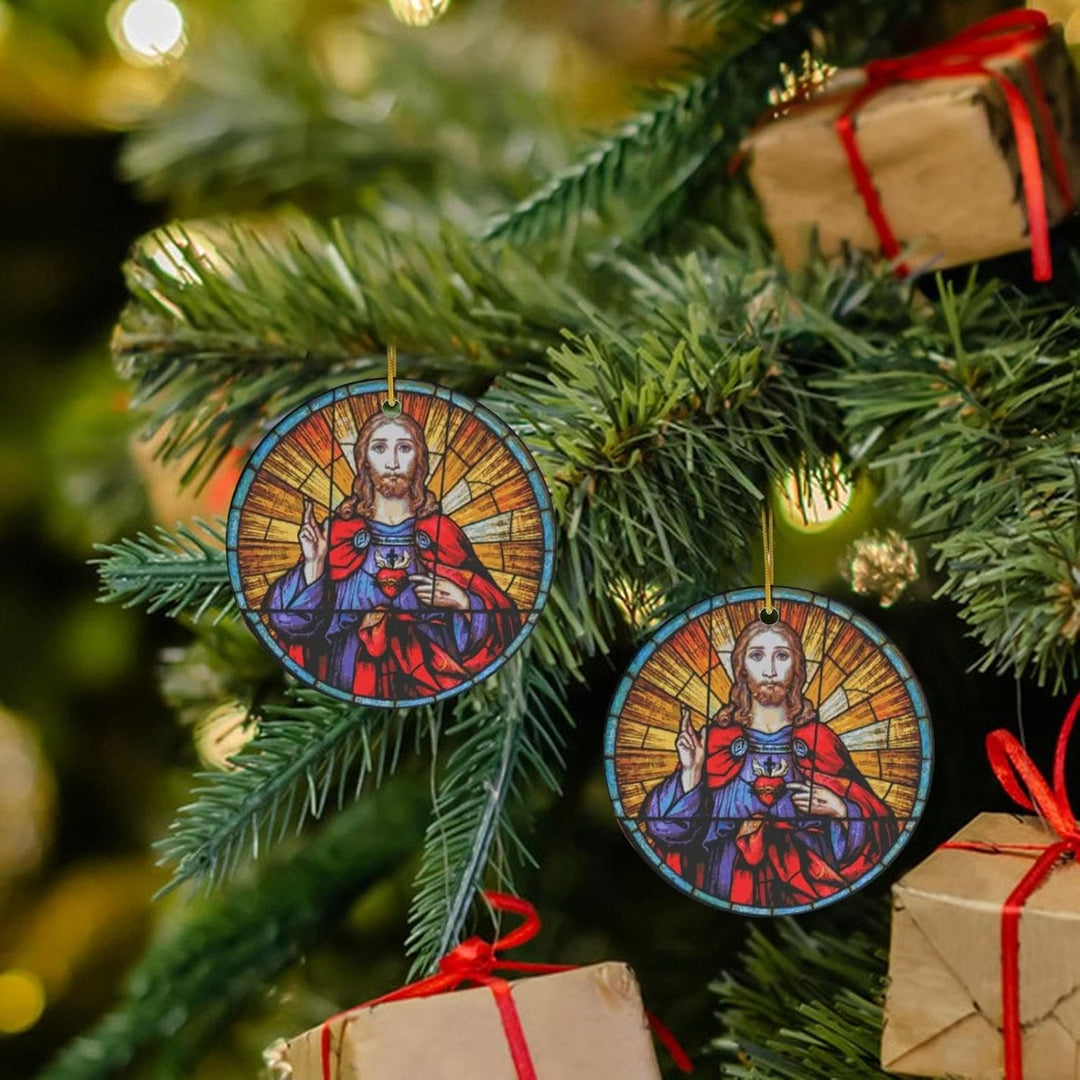 Discount Today: 5 Stained Glass Style Christian Scene Ornaments