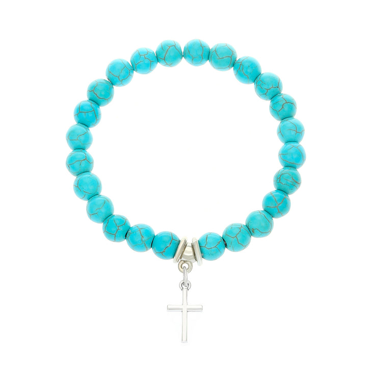 Christ Cross Pendant Turquoise Beaded Bracelet