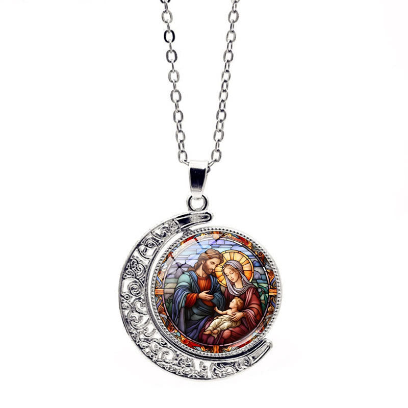 FREE Today: Jesus Holy Family Double-Sided Rotating Moon Pendant Necklace