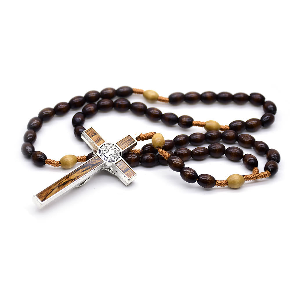 Christian Baptism Brown Wood Prayer Rosary