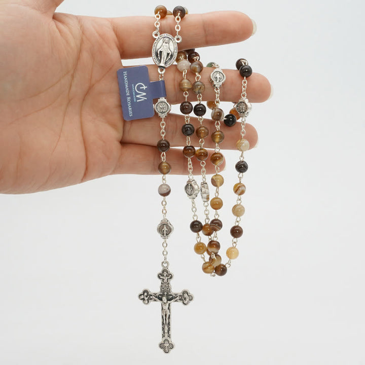 Christianartworkshop Virgin Mary Agate Prayer Rosary with 5-in-1 Crucifix