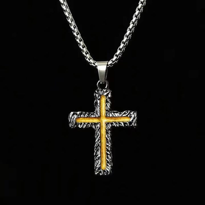 Christianartworkshop Minimalist Style Silver-golden Lava Cross Pendant Necklace