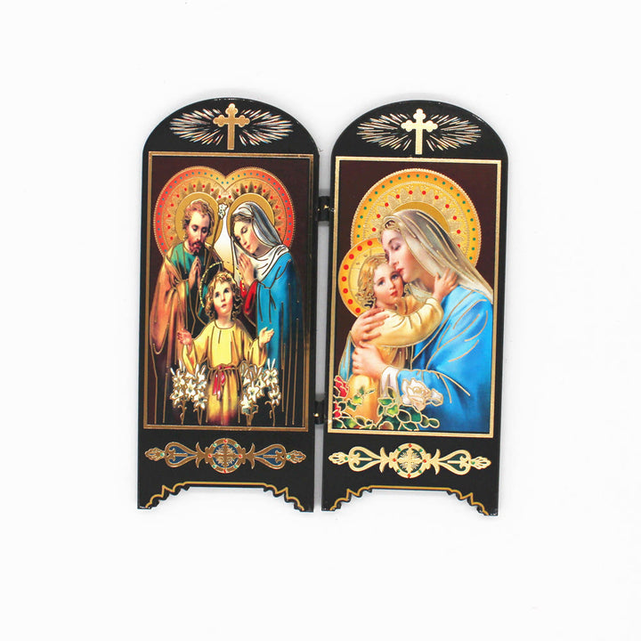 Christian Art Classic Style Brown Wood Board 7 Holy Icons Plaque Flat Desktop Ornaments