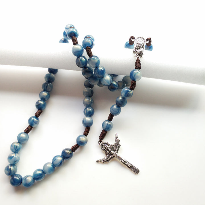 Discount Today: Blue Beads Hand-Woven Crucifix Rosary