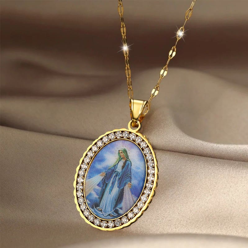 FREE Today: Virgin Mary Painting Necklace Religious Icon Jewelry