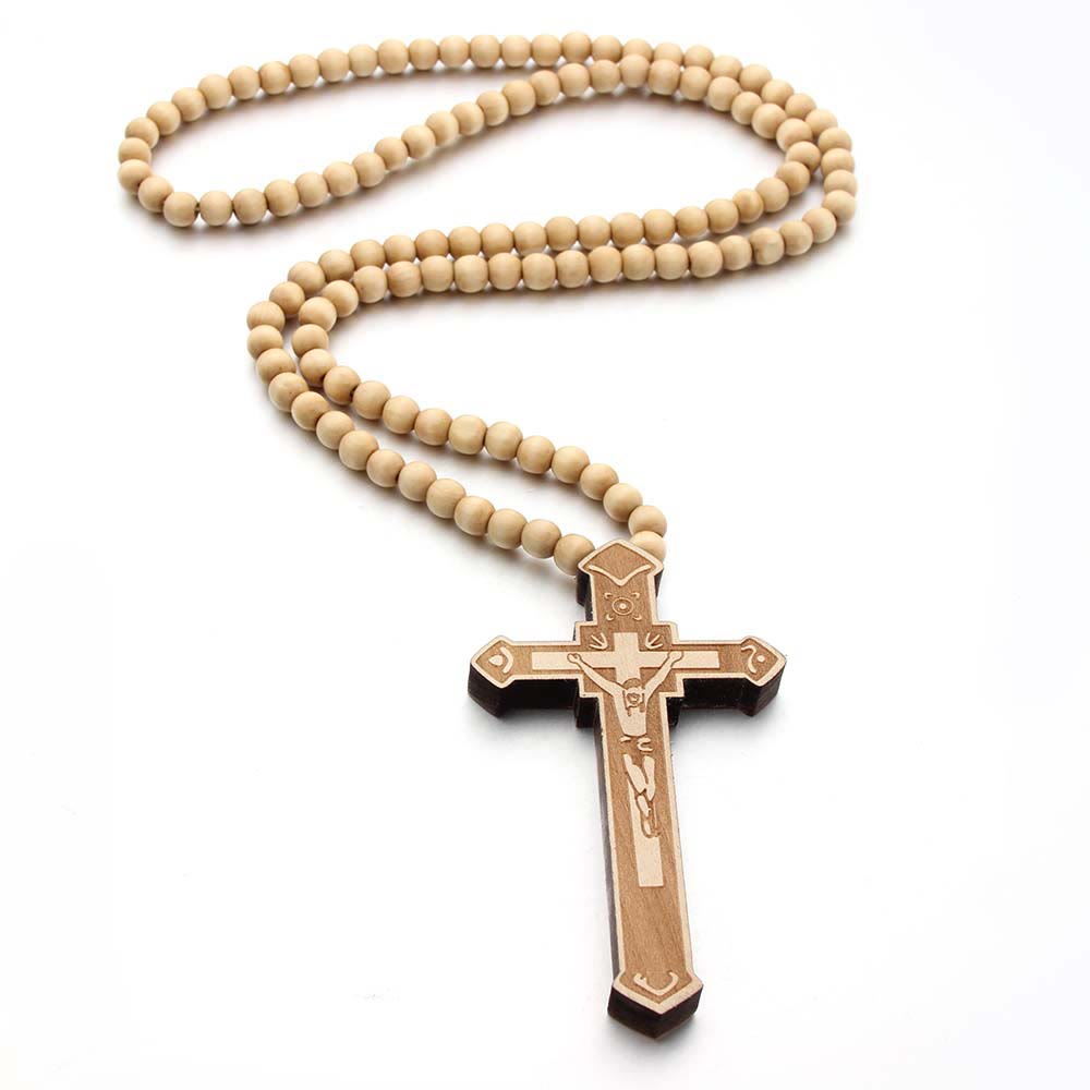 Christian Jesus Cross Wooden Necklace