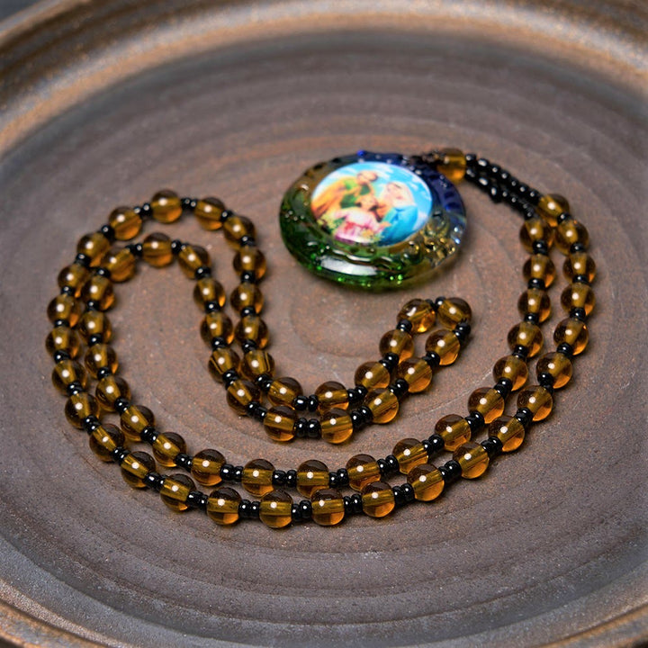 Discount Today: The Holy Family Dark Brown Beads Necklace