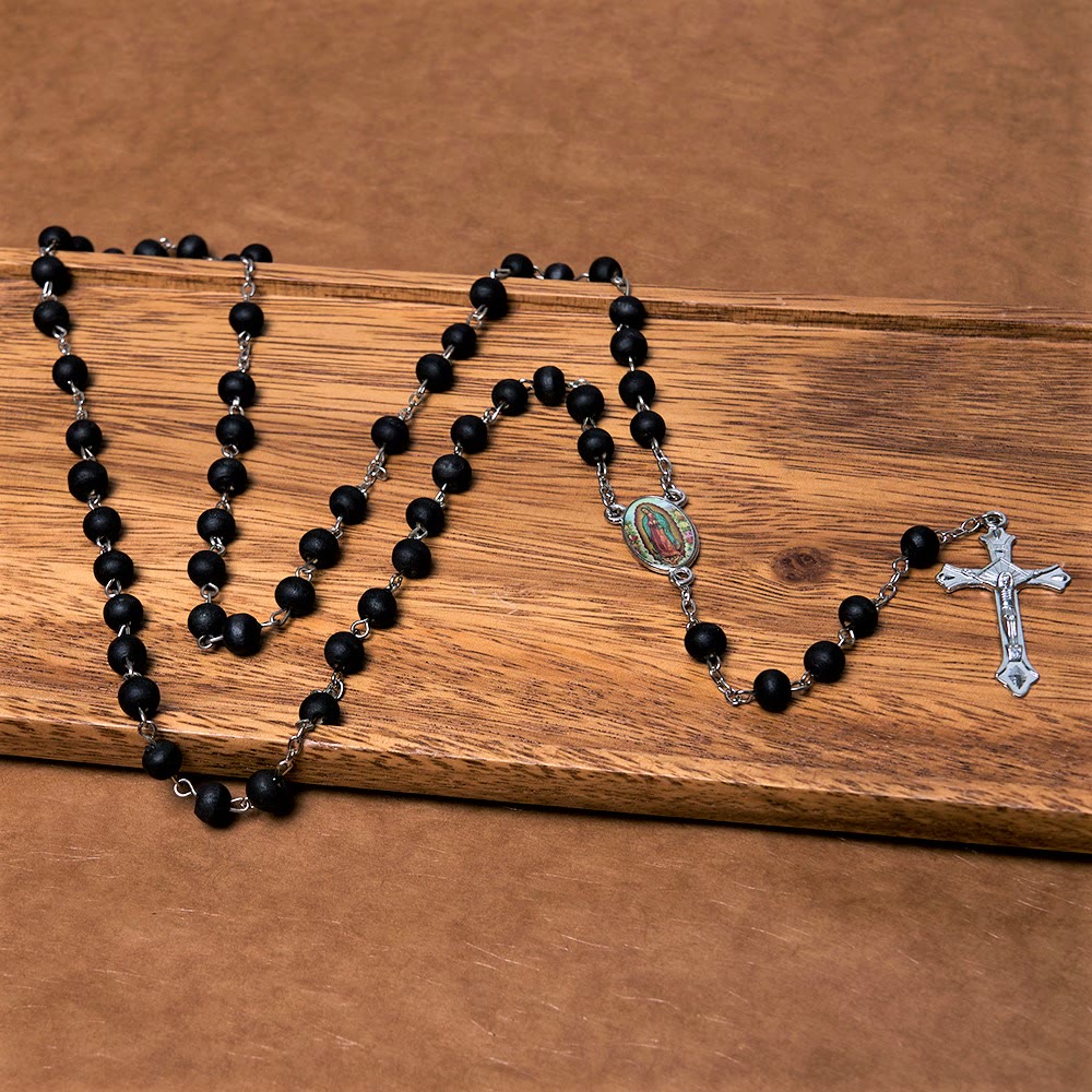 Christian Art Our Lady of Guadalupe & Crucifix of 6 mm Round Multicolor Wood Alloy Chain Rosary