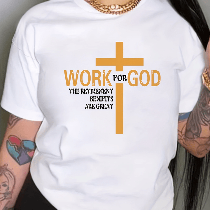 Christianartworkshop Minimalist Modern Style WORK FOR GOD Cross Short Sleeve Washed T-shirt