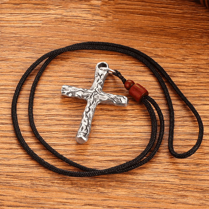 Christian Art Minimalist Style Heavy Metal Cracked Cross Necklace