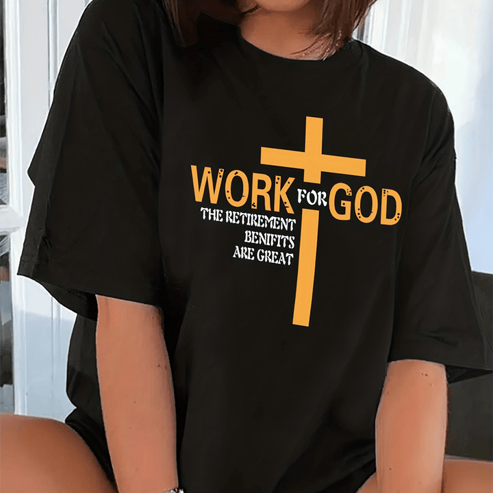 Christianartworkshop Minimalist Modern Style WORK FOR GOD Cross Short Sleeve Washed T-shirt