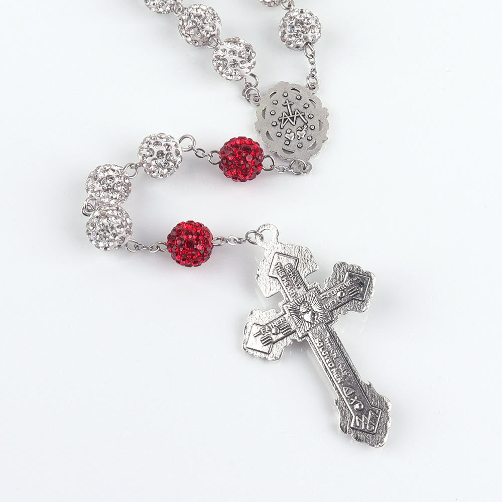 Christianartworkshop Miraculous Medal & Crucifix of 8 mm Round Silver Metal Gems Alloy Chain Rosary