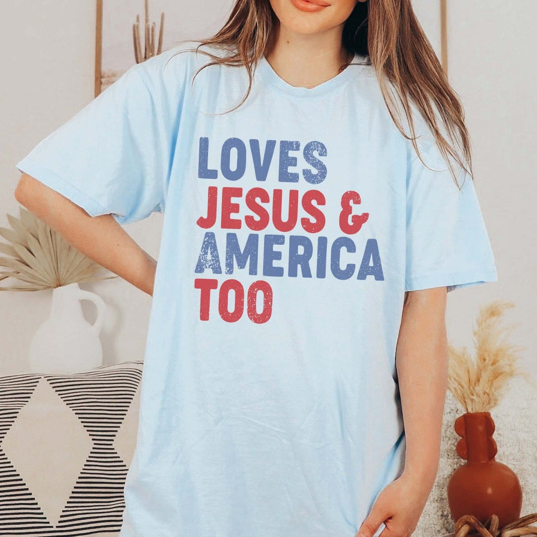 Christianartworkshop Minimalist Modern Style Loves Jesus And America Too Short Sleeve Washed T-shirt