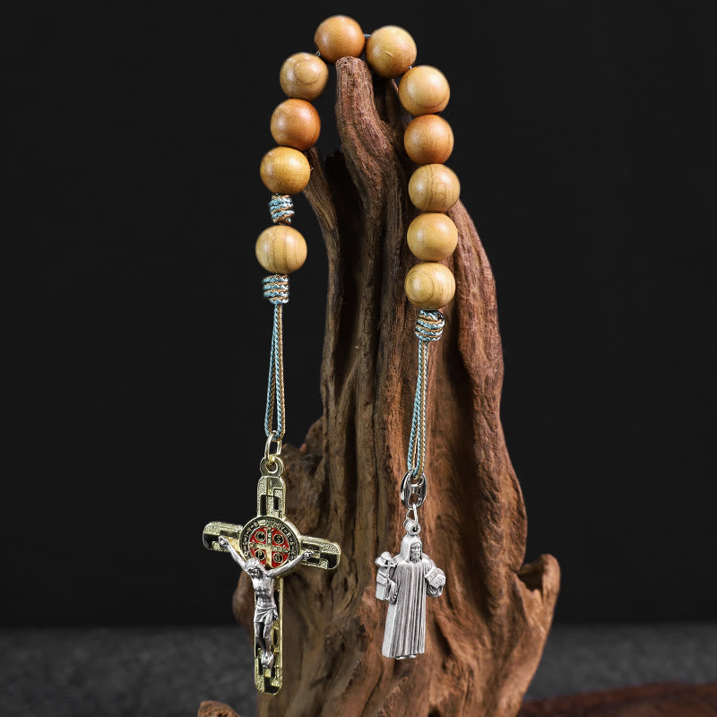 Olive Wood Pocket Rosary with Special-Made Saint Benedict Medal & Crucifix