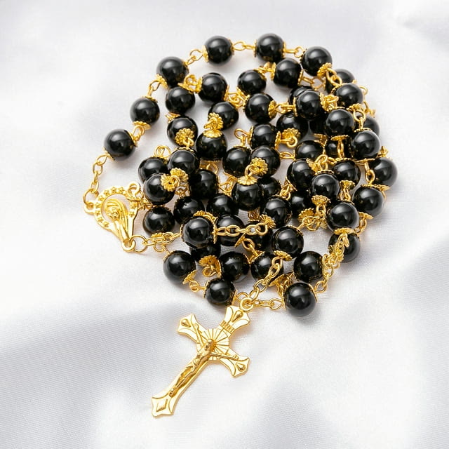 Black Pearl Beads Praying Rosary with Crucifix
