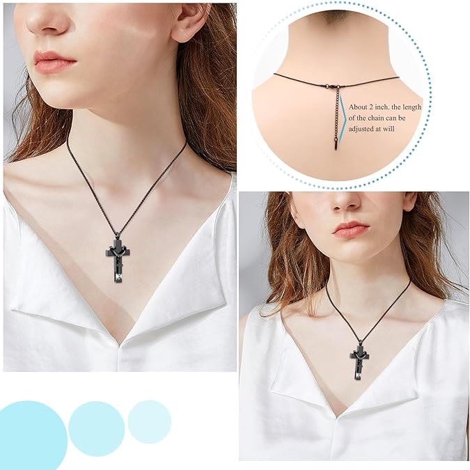 12 Months Birthstone Double Cross Ashes Urn Pendant Necklace