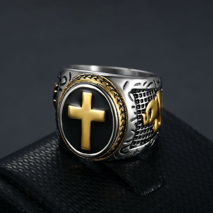 Retro Cross "Hand of God" Titanium Religion Ring