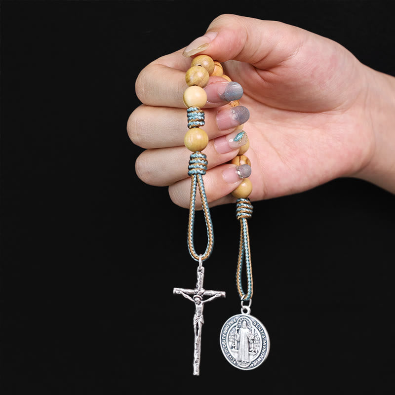 FREE Today: Olive Wood Pocket Rosary with Sceptre Crucifix & Saint Benedict Medal