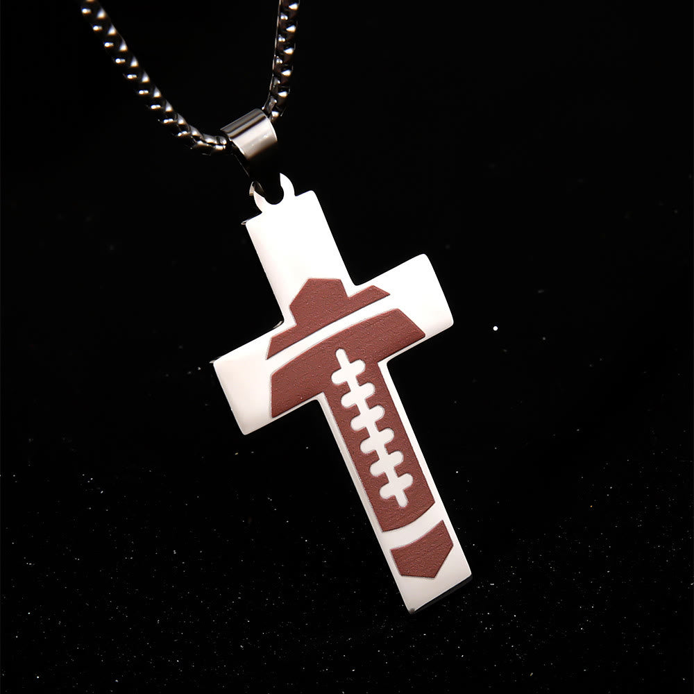 Christianartworkshop Sport Style Football Pray for Blessings Cross Necklace