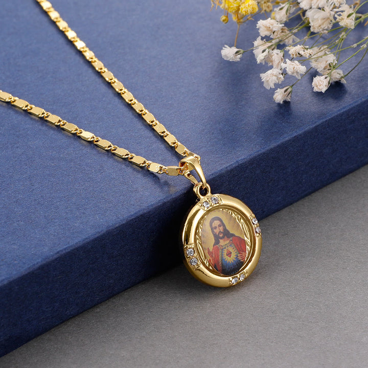 Christian Art 3 Modern Styles Gemstones Jesus Sacred Heart Alloy Necklace