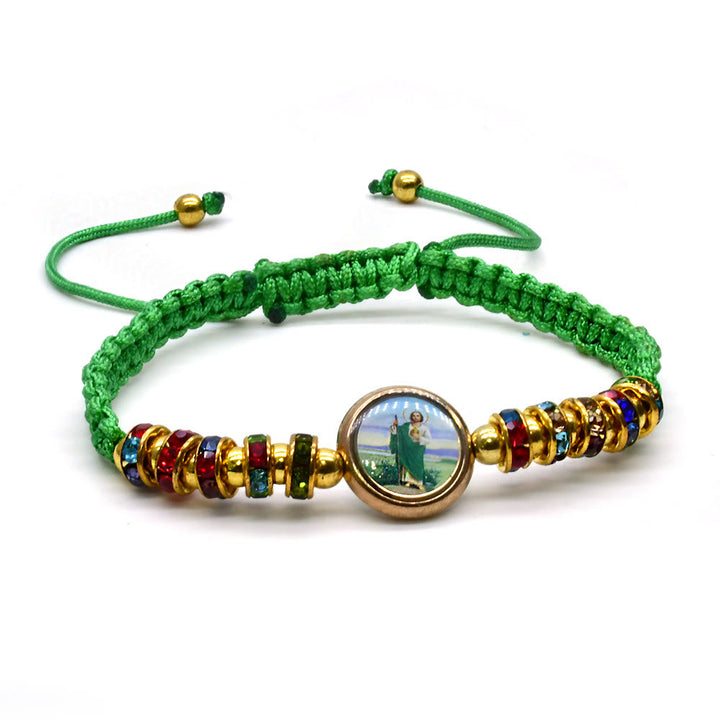 Christianartworkshop St. Jude Green String Adjustable Bracelet