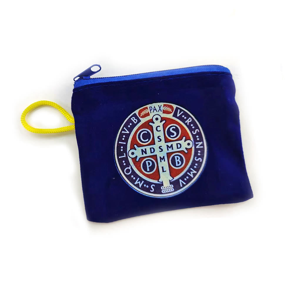 Christianartworkshop Modern Style St. Benedict Practical Velvet Religion Jewelry Storage Bag