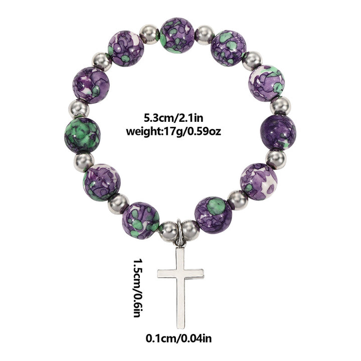 Discount Today: Christ Crucifix Prayer Beaded Purple Stones Bracelet