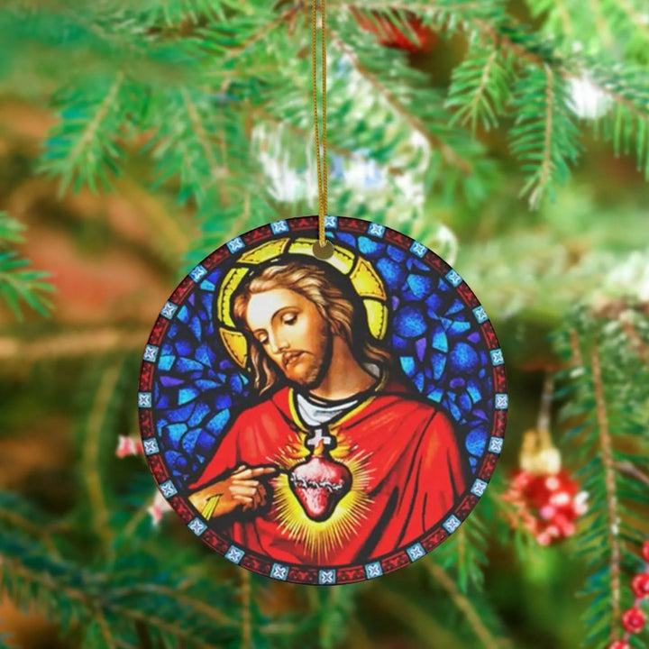 Discount Today: 5 Stained Glass Style Christian Scene Ornaments