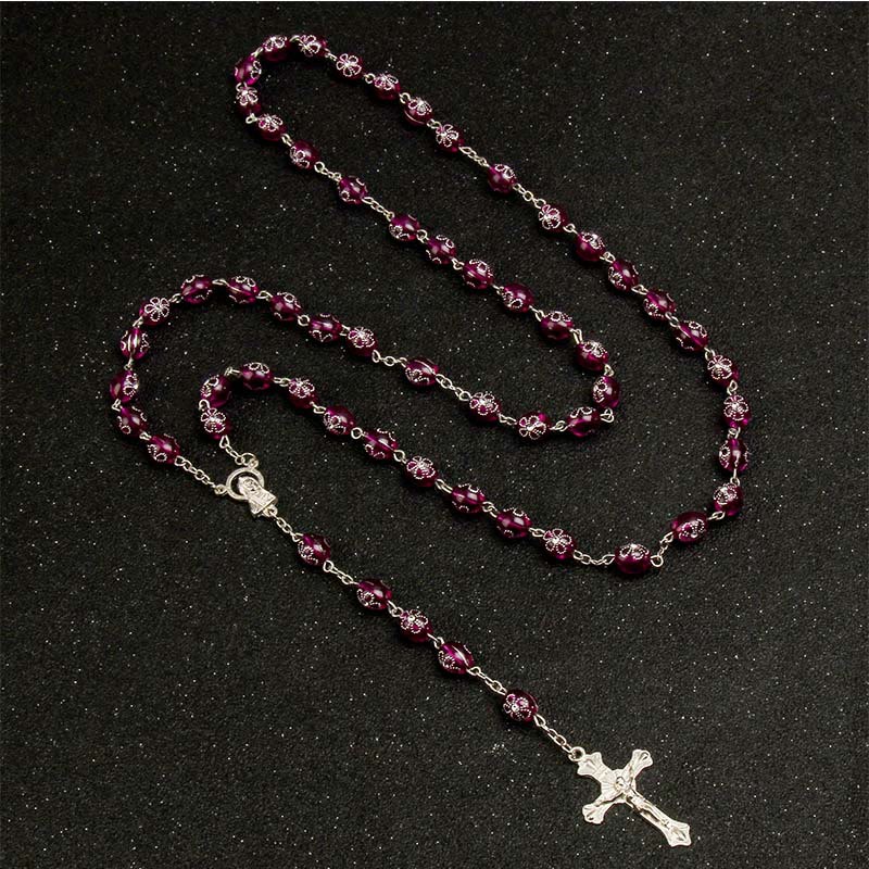 Jesus Cross Flower Beads Multicolor Rosary