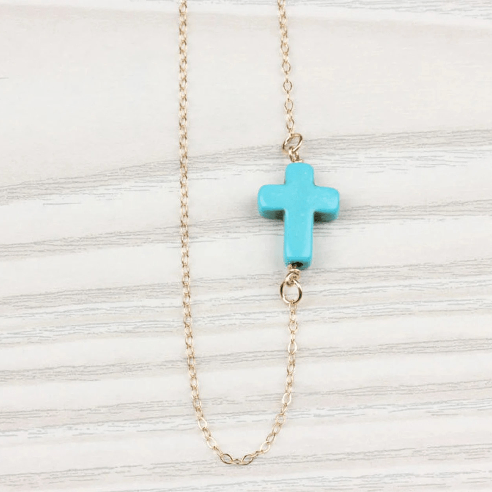 Simple Chain Bracelet with Turquoise Crucifix
