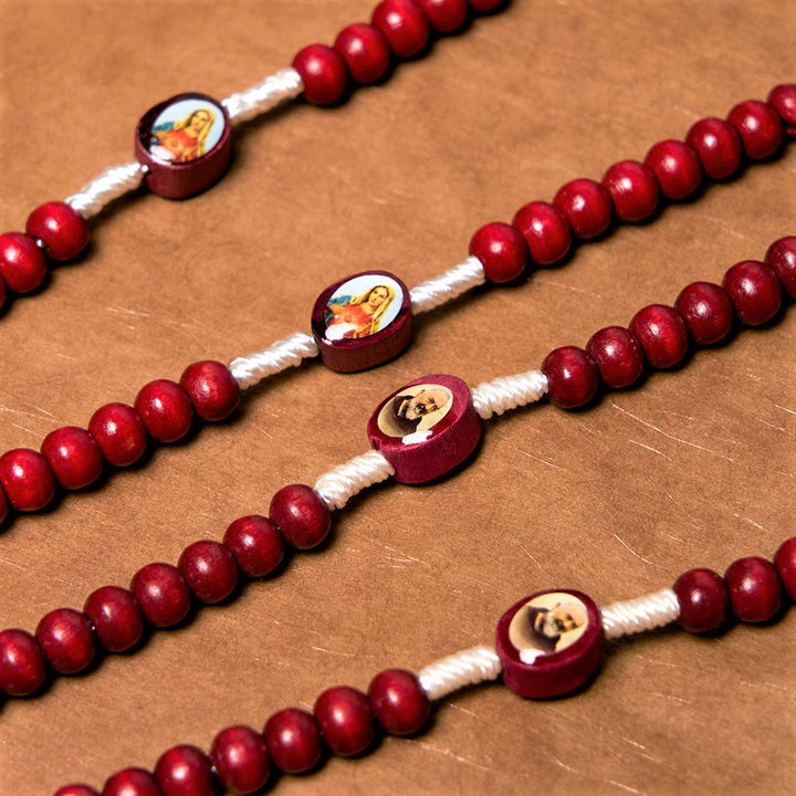 Christian Art Wine Red Wooden Beads Cross Virgin Mary Hand Held Rosary