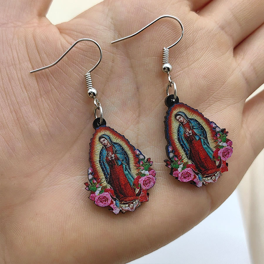 Our Lady Of Guadalupe Virgin Mary Colorful Earrings