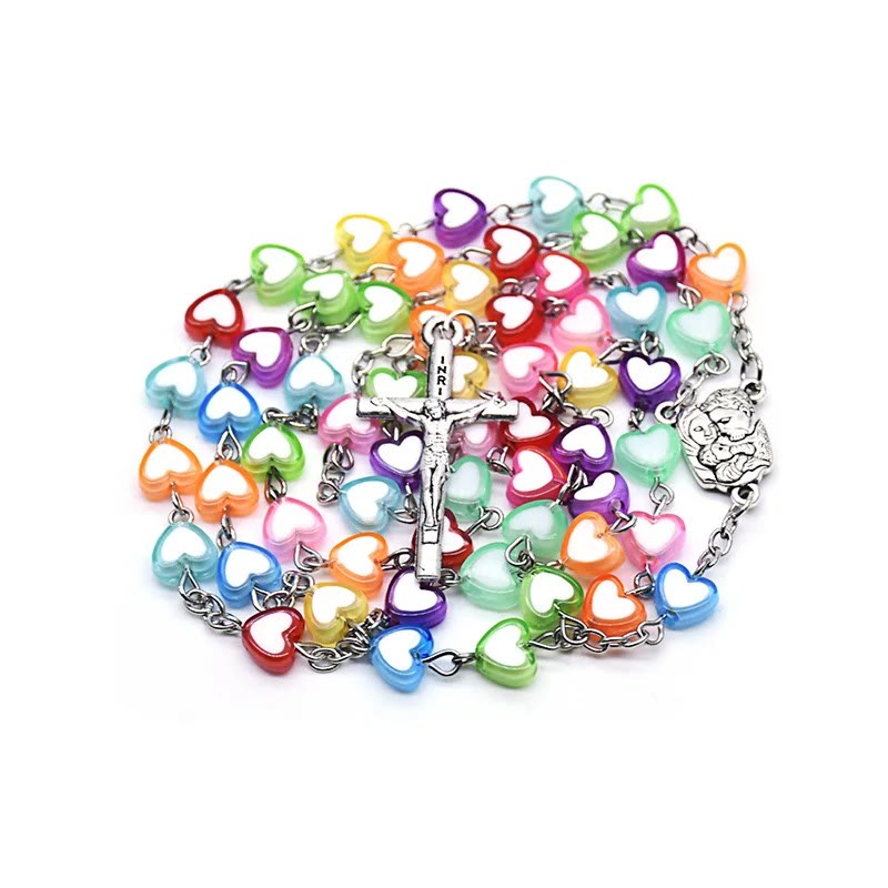 Rainbow Heart Colorful Rosary