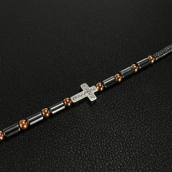 Titanium Steel Black Gallstone Cross Vintage Bracelet