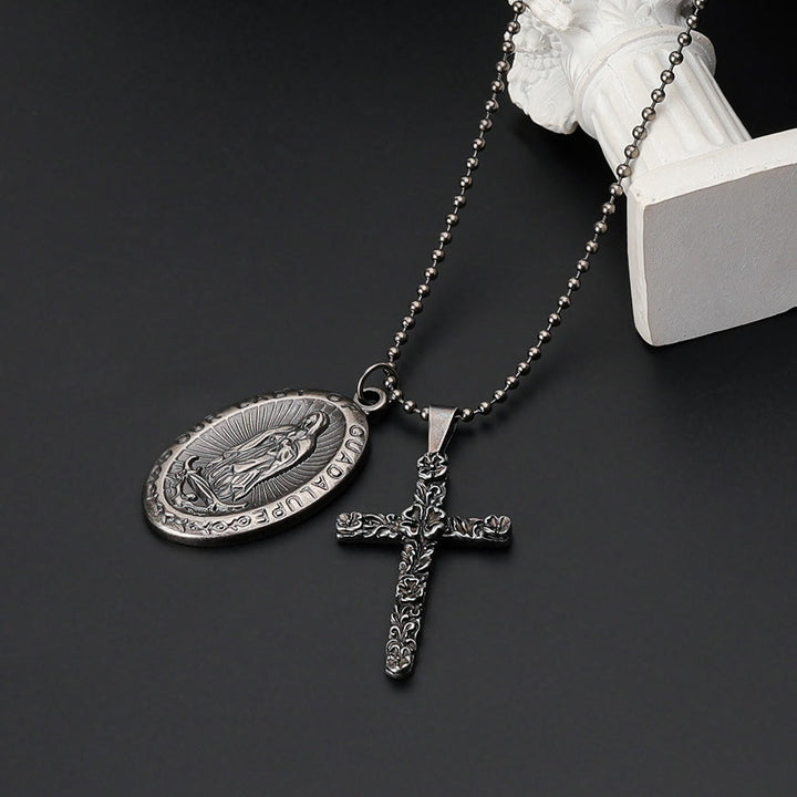 Christianartworkshop Our Lady of Guadalupe & Cross Exquisite Retro Titanium Necklace