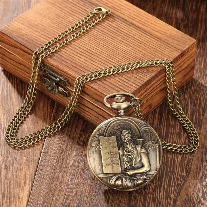 Jesus Bible Quartz Movement Bronze Pocket Watch