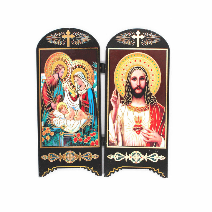 Christian Art Classic Style Brown Wood Board 7 Holy Icons Plaque Flat Desktop Ornaments