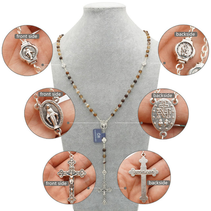 Christianartworkshop Virgin Mary Agate Prayer Rosary with 5-in-1 Crucifix