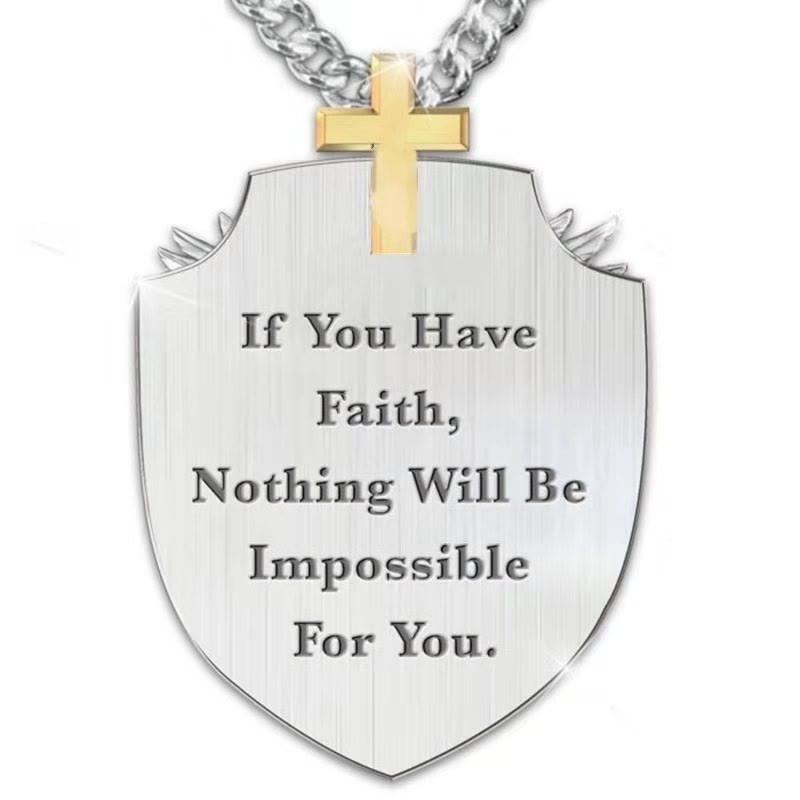 Christian Art Classic Style Cross Knight Wings Lettering Alloy Electroplate Necklace