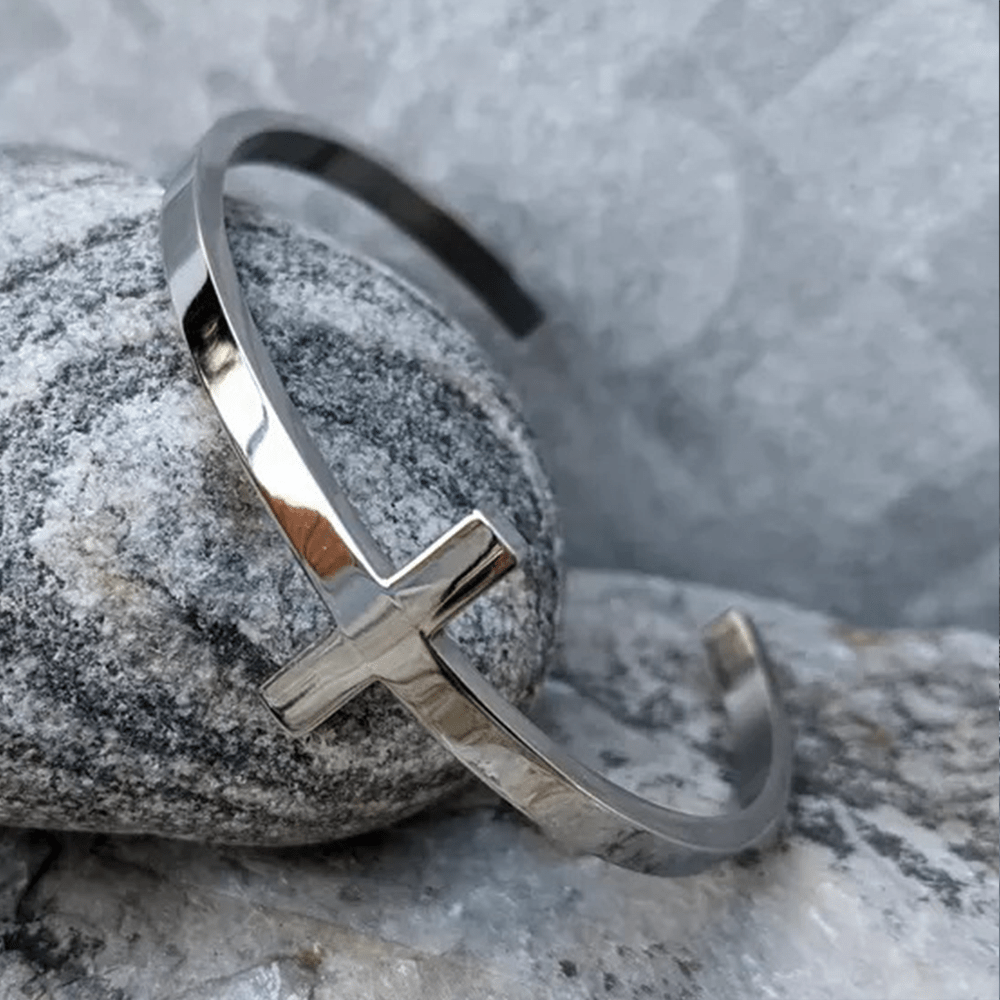 Silver Cross Cuff Bangle Religion Bracelet