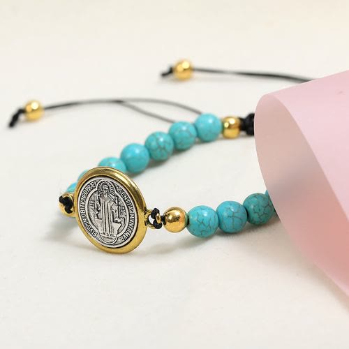 Free Today: Turquoise St. Benedict Prayer Blessing Beaded Bracelet