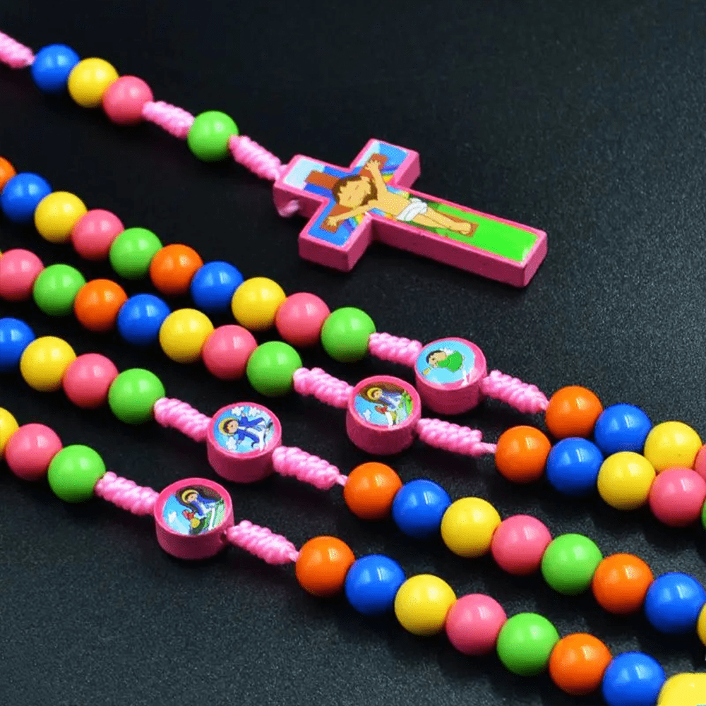 FREE Today: Colorful Round Beads Cross Pendant Children Rosary