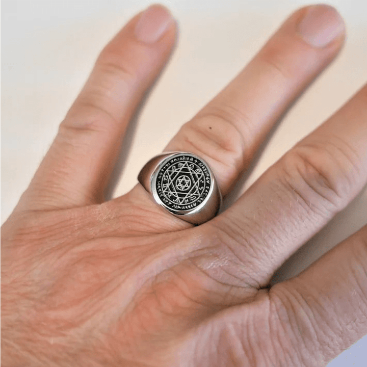 Christianartworkshop Talisman Seal of Solomon Six-Pointed Star Constellation Rings Stainless Steel Band